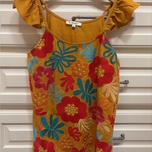 Floral Embroidered Linen Blend Tank